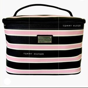 Tommy Hilfiger Cosmetic Case Bag Train Case Black red Stripe Logo